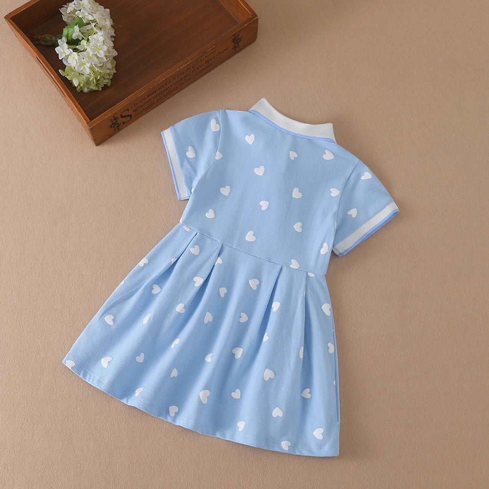 Light girls’ dress - polo collar, knee-length, cotton-elastane, for summer wear