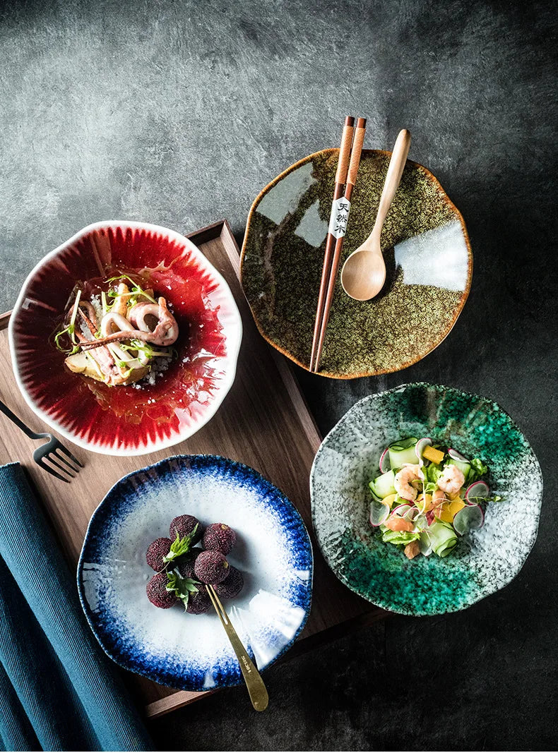 Ceramic Japanese Noodle Bowl Lotus Pattern Salad Bowl