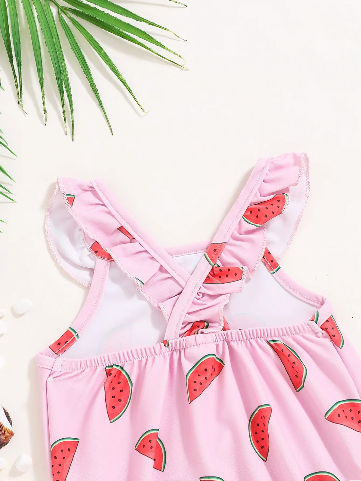 Halter-Neck Watermelon-Print, Polyester, For Summer Beach Days – Plush Sturdy Baby Girls’ Swimsuit
