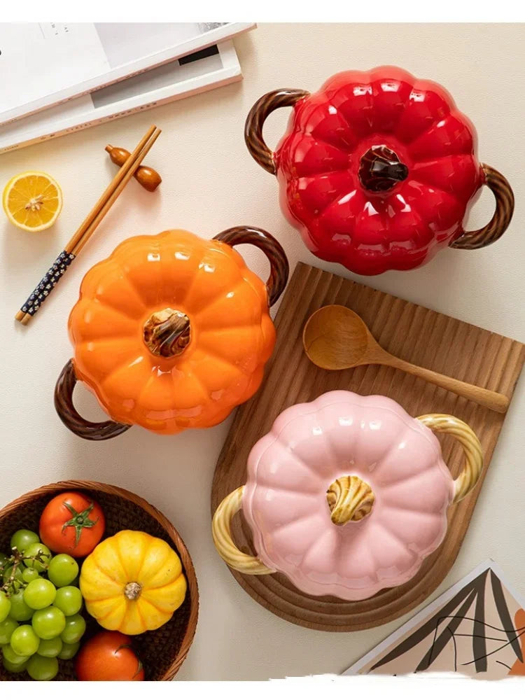 Soup Pumpkin Pot 1.4L Ceramic Bowl With Lid Halloween