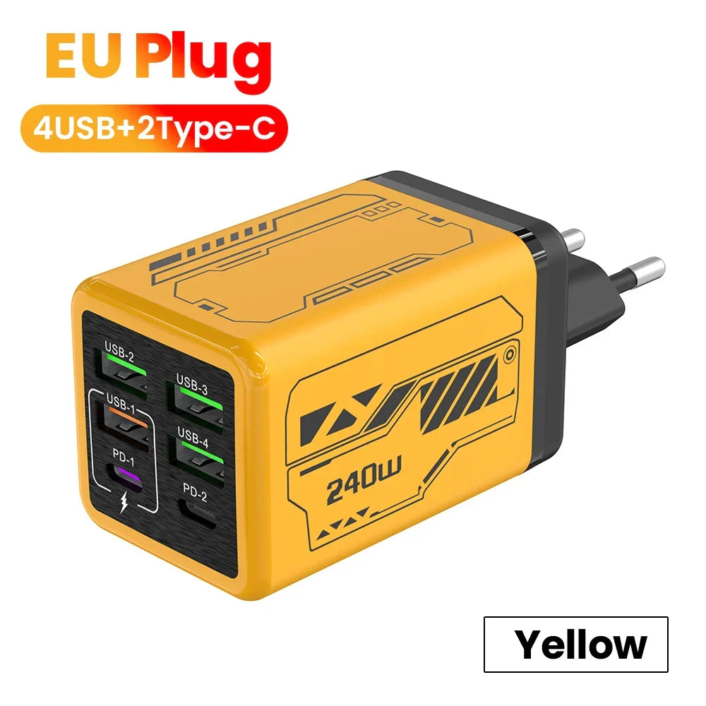 USB2026 Edition C Charger 6-Port Fast Charge, 4 USB A 2 Type-C PD3.0, EU UK US Plug, Back to School