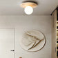 Travertine Japandi Ceiling Light Wood Cap Round Mid Century Lamp