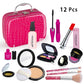 Kids Makeup Kit - Pretend Play Kit With Lipstick Nail Polish Eye Shadow In Leopard Case CE Certified Toy Back To School