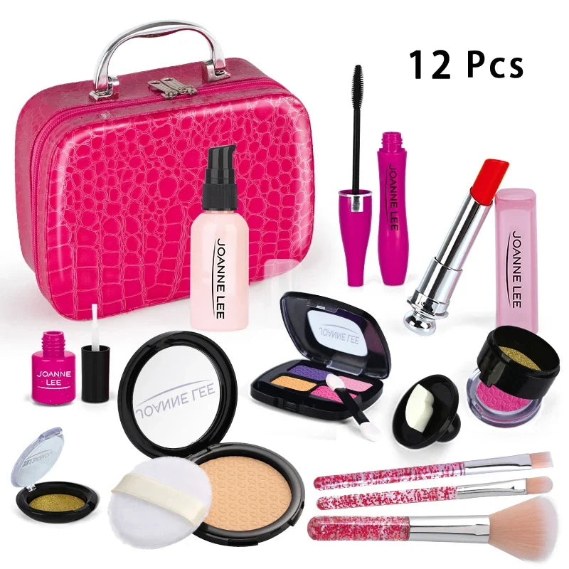 Kids Makeup Kit - Pretend Play Kit With Lipstick Nail Polish Eye Shadow In Leopard Case CE Certified Toy Back To School