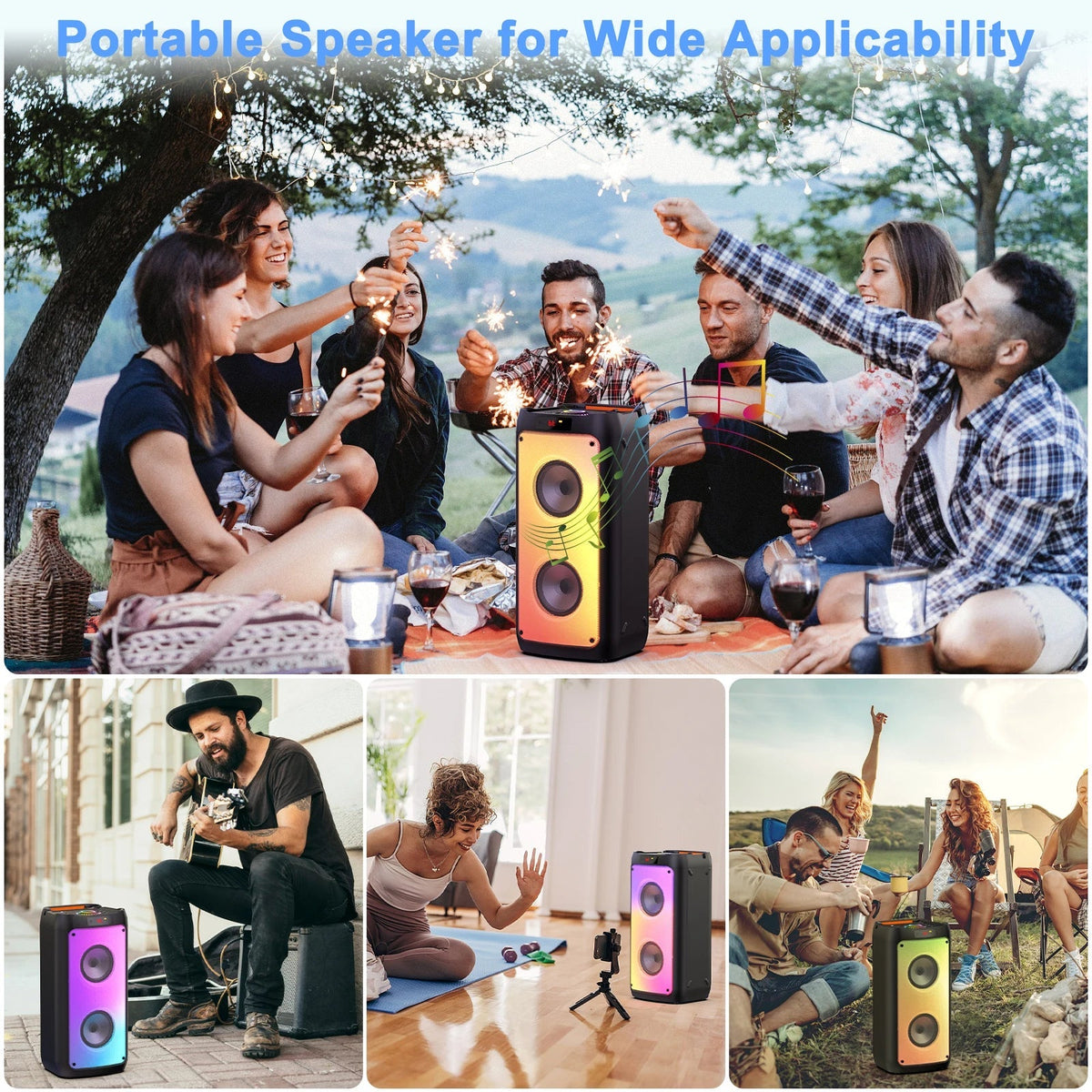 Bluetooth2025 Edition Speaker Karaoke Machine With 2 Microphones And LED Lights Household Party Sound System Fall