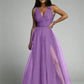 Elegant V-Neck Sleeveless Dress with Slit Hem, Plus Size Formal Wedding Guest Cocktail Dress-6