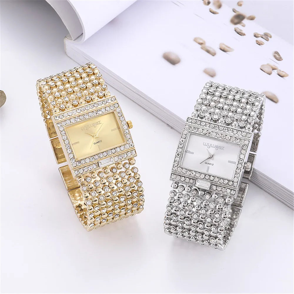 Diamond Kit Square Dial Ladies Quartz Wristwatch, Crystal Band, Fall 2026 Gift Idea – Gold Watch