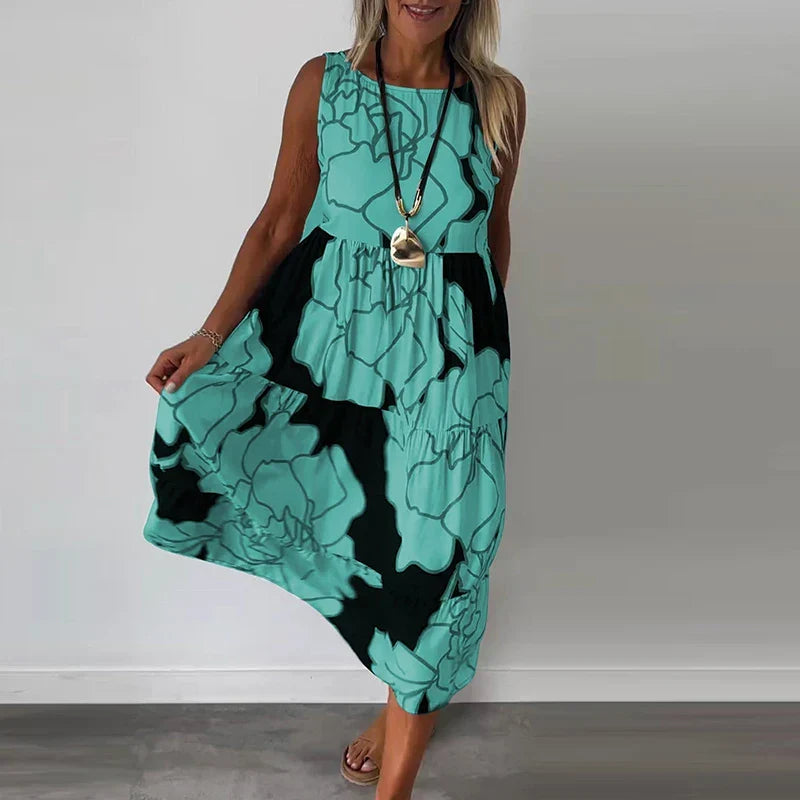 Variant image for Floral Maxi Dress for Women, Sleeveless Long Dress in Breathable Fabric with Boatneck Neckline and Flattering Fit-37