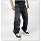 Men's Oversized Jeans - Straight Cut, Washed Denim, Autumn