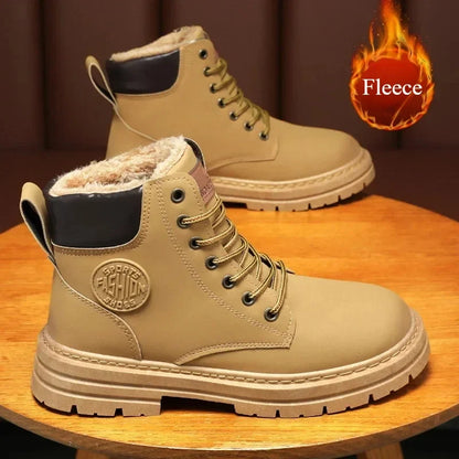 Casual Retro High Top Boots for Men - Winter Chunky Lace-Up Motorcycle Ankle Footwear