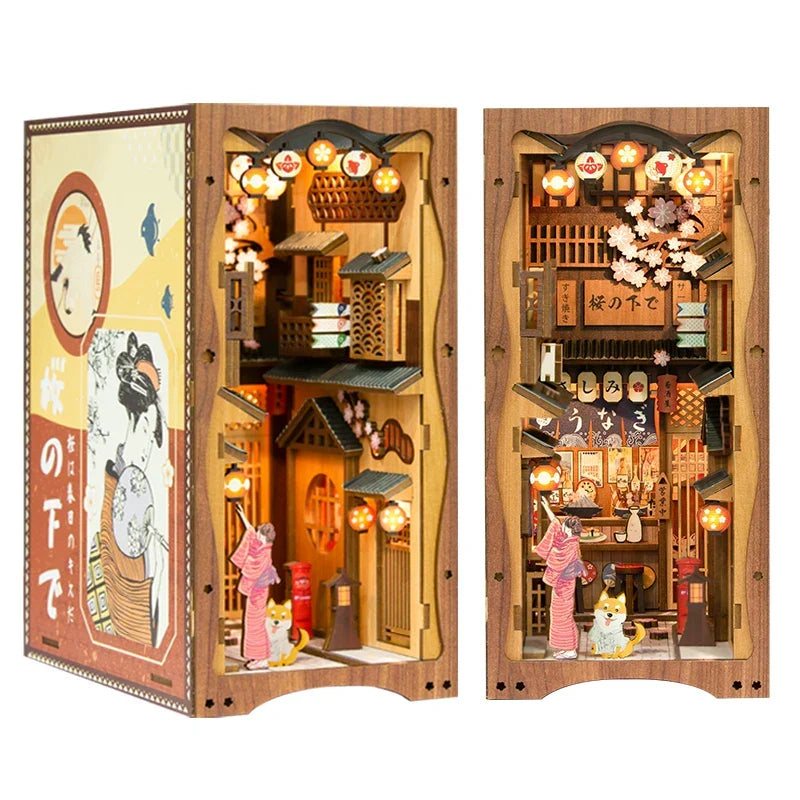Book DIY Nook Kit Wooden Miniature Shelf Insert Roombox Dollhouse Model Holiday 2025 Cozy Library Gift