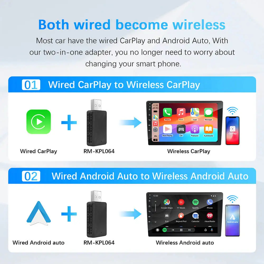 Wireless2025 Edition CarPlay AI Box 2in1 Android Auto Dongle Plug and Play Car Radio Upgrade 99 Percent Car Compatibility Fall