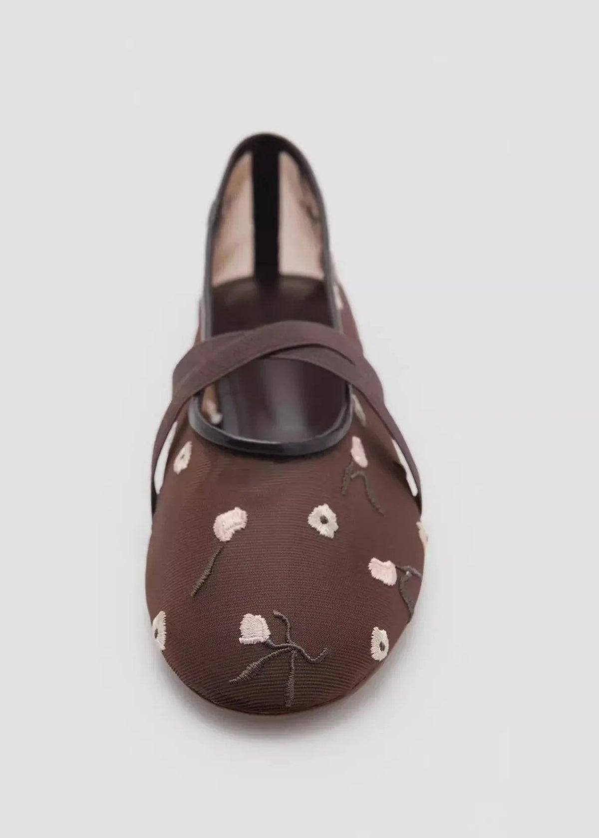 Light Women Ballet Flats - Mary Jane, Embroidered Mesh