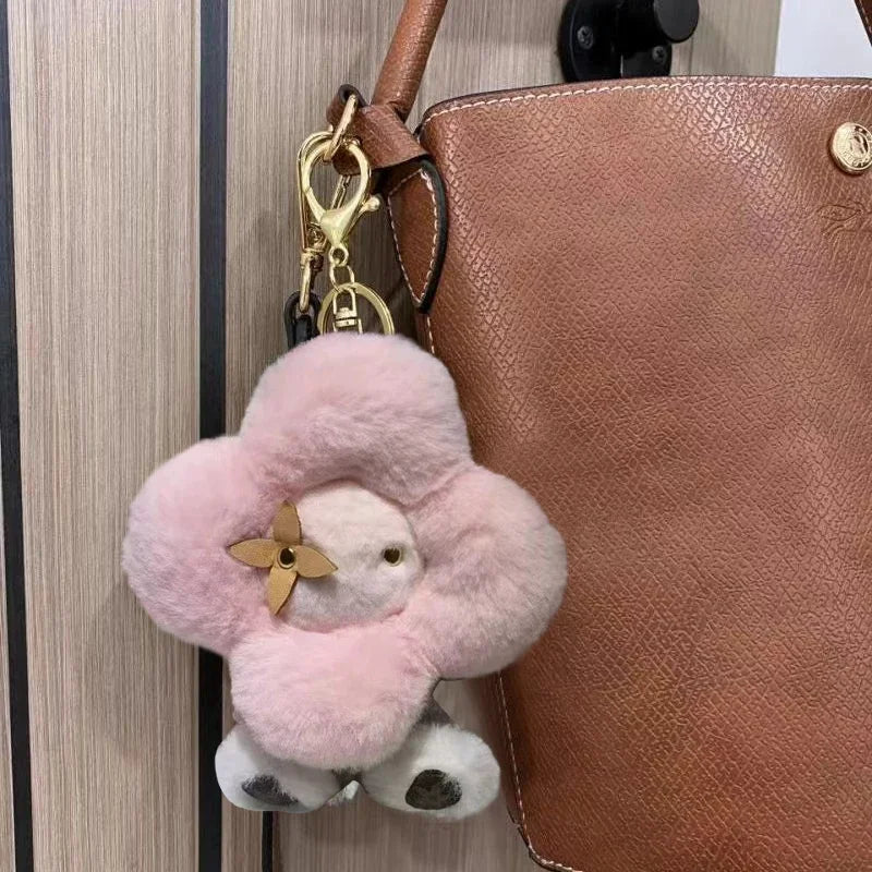Plush Sunflower Keychain Bag Charm Pink Mini Cozy Gift