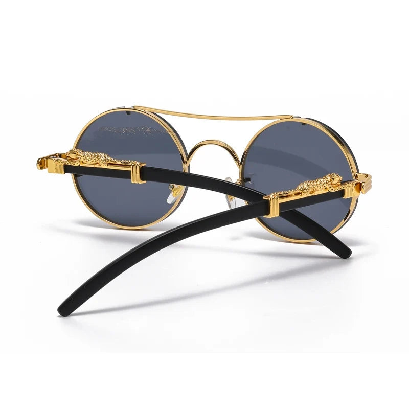 Punk Retro Round Sunglasses for Men & Women - Fashionable Double Bridge Design for Travel and Shopping