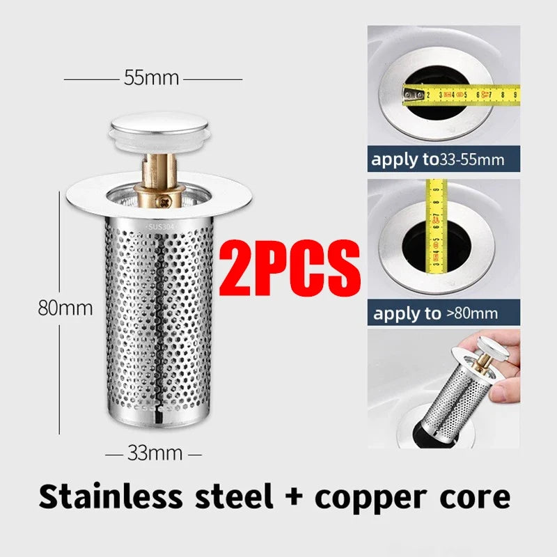 Pop-Up Drain Stopper Basin Hair Catcher Stainless Steel Filter Anti-Odor Fall 2026 Household Upgrade