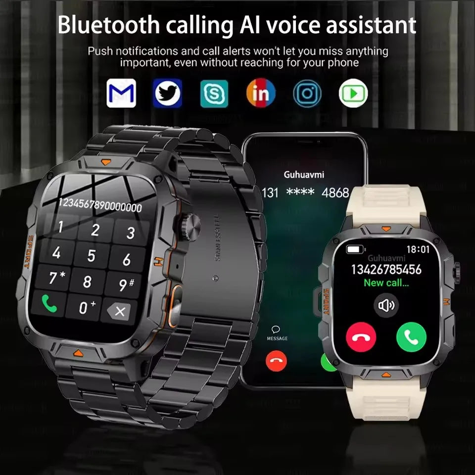 1.96 Inch AMOLED Display, 5ATM Water-Resistant, Bluetooth Call Fitness Tracker, Fall 2025 – Smartwatch Rugged Military Grade