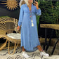 Jeans Shirt Dress Women Long Elegant Splice Dress with Turn Down Collar Summer Fashion