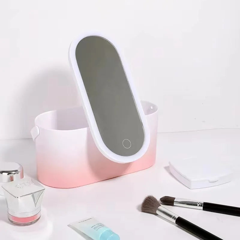 Makeup Organizer Box with LED Light Mirror - Travel-Friendly Travel Makeup Case for Cosmetics Storage