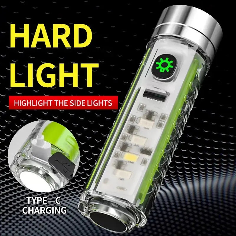 USB C Battery-Powered LED MINI Keychain Flashlight with Magnet for Camping and Emergencies
