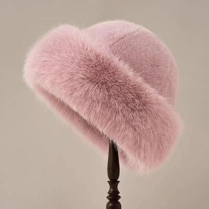 Women's Insulating Faux Fur Winter Hat - Rolled Brim, Plush