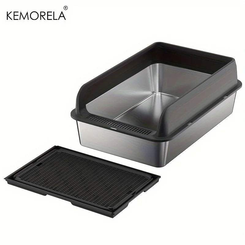 Semi-Enclosed Leak-Proof High-Sided with Mat 2026 – KEMORELA Extra Large Stainless Steel Cat Litter Box