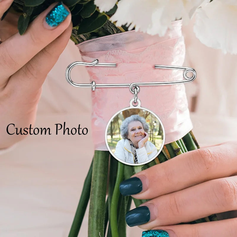 Photo Custom Brooch Pin - Personalized Memorial Picture Wedding Boutonniere Pendant, Zinc Alloy