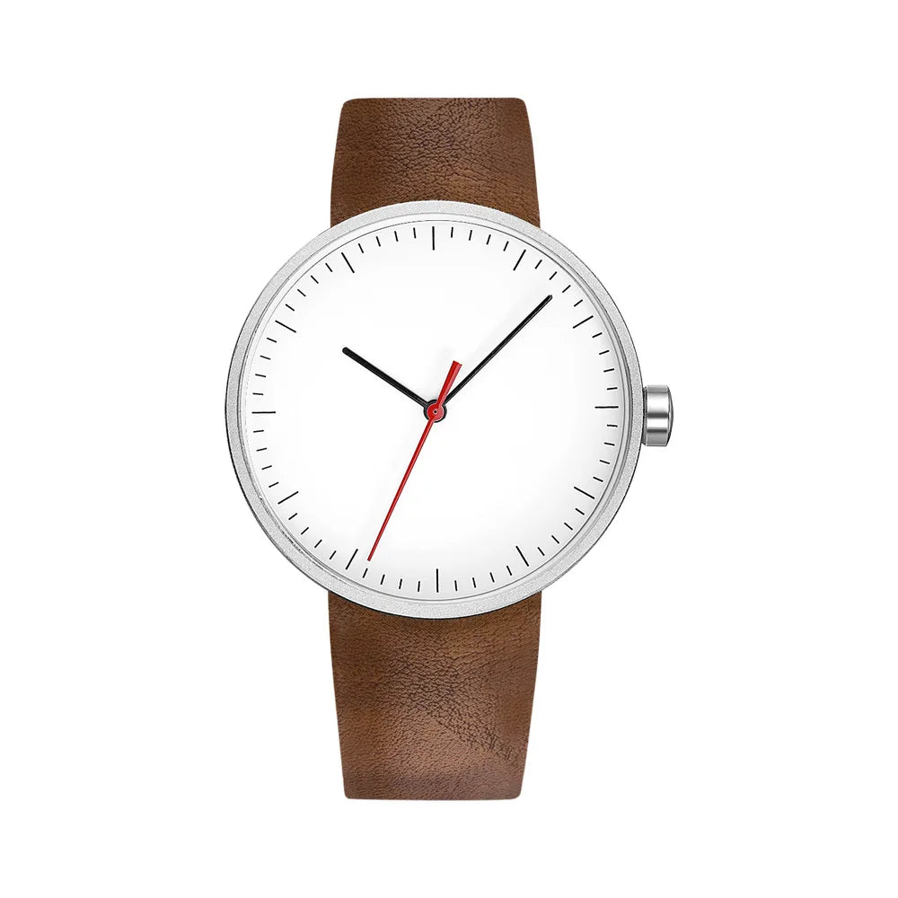 leather strap, round dial, minimalist everyday timepiece – Timeless unisex quartz wristwatch