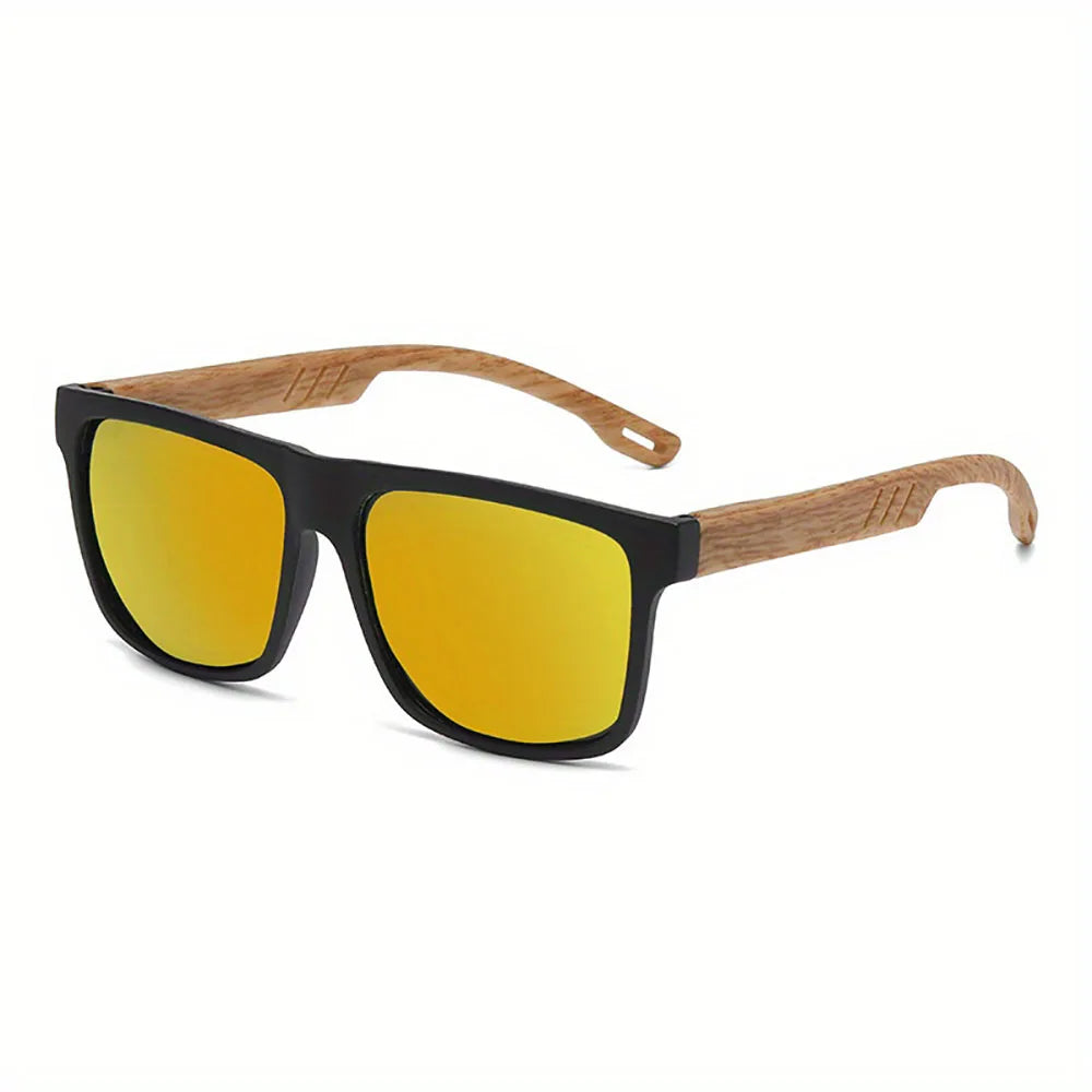 Square Sunglasses Frame Unisex Outdoor Eyewear UV400 Protection Summer 2026 Trend Wood Grain Hinges