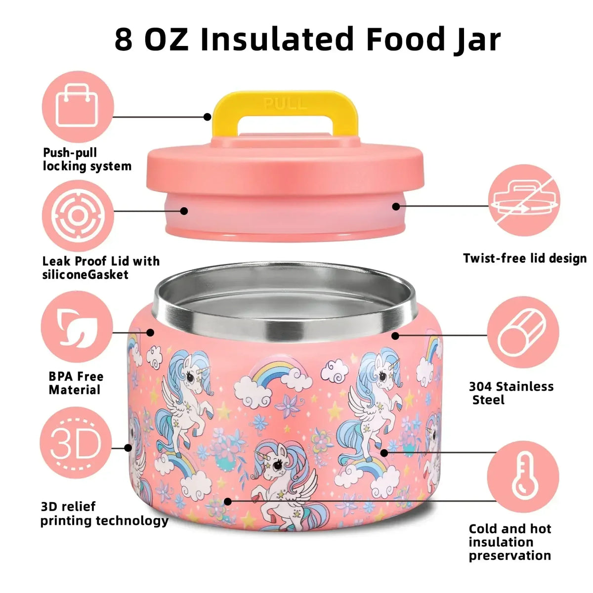 Food Insulated Jar 8 Oz Kids Stainless Steel Vacuum Thermos Back To School 2025 Leakproof BPA Free