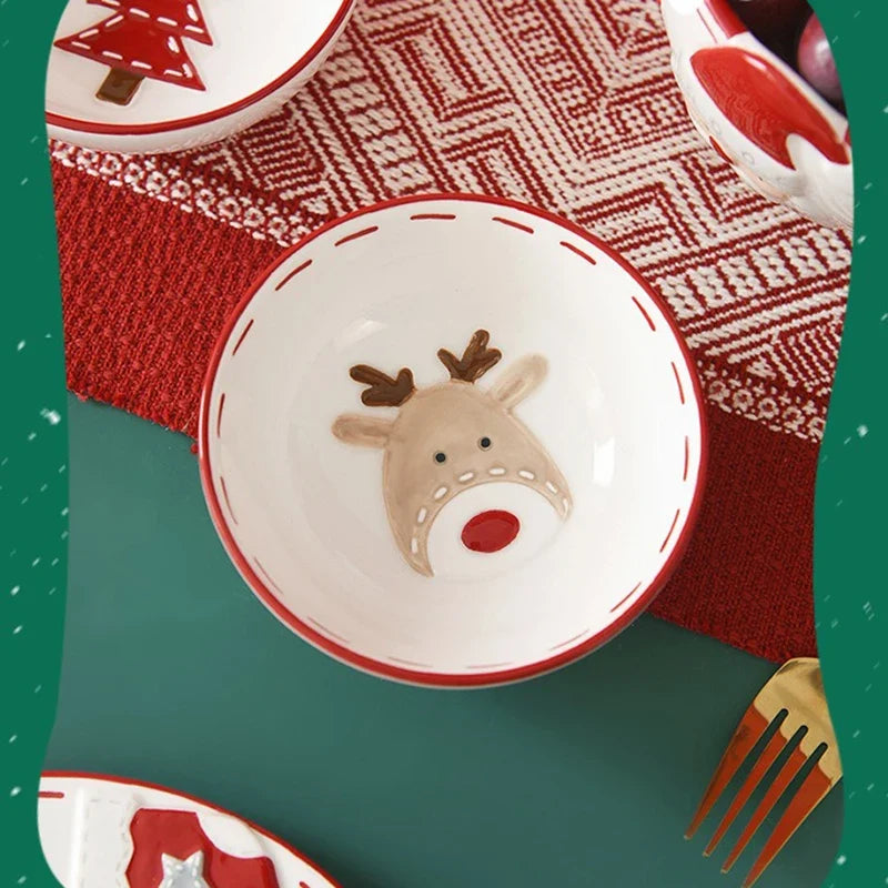 Christmas Ceramic Santa Bowl Scandinavian Holiday Breakfast Bowl