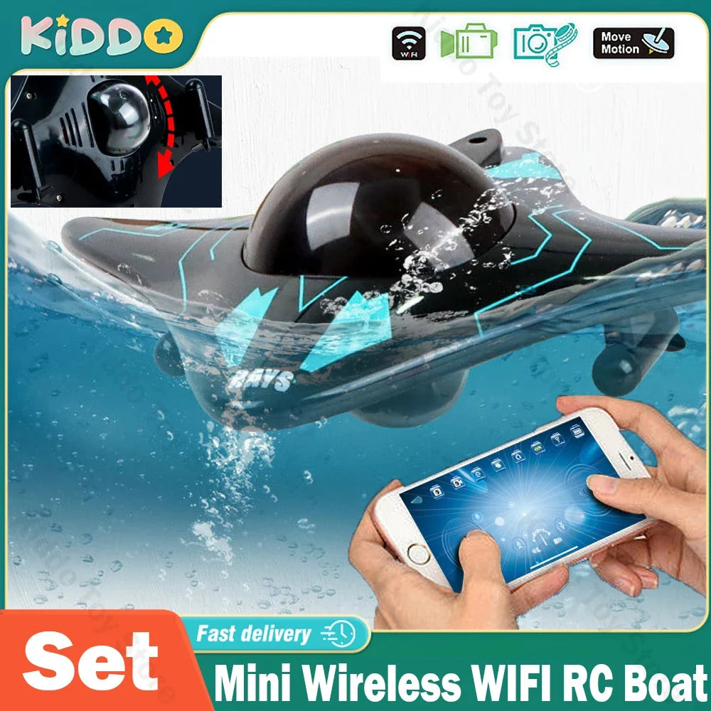 WiFi Mini RC Speedboat with Underwater Camera - Real-Time Transmission, 15m Range, Great for Kids' Christmas Gifts