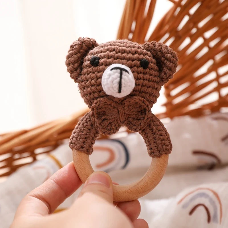 Bear Crochet Teether Rattle Ring Newborn Sensory Toys