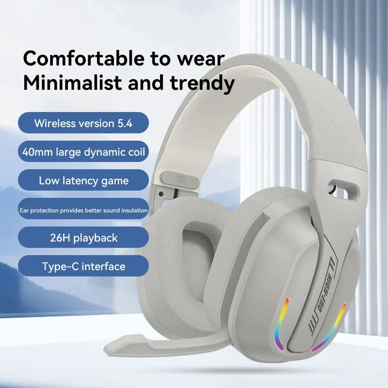 Gaming Headset Bluetooth 5.4 Cordless RGB Low Latency