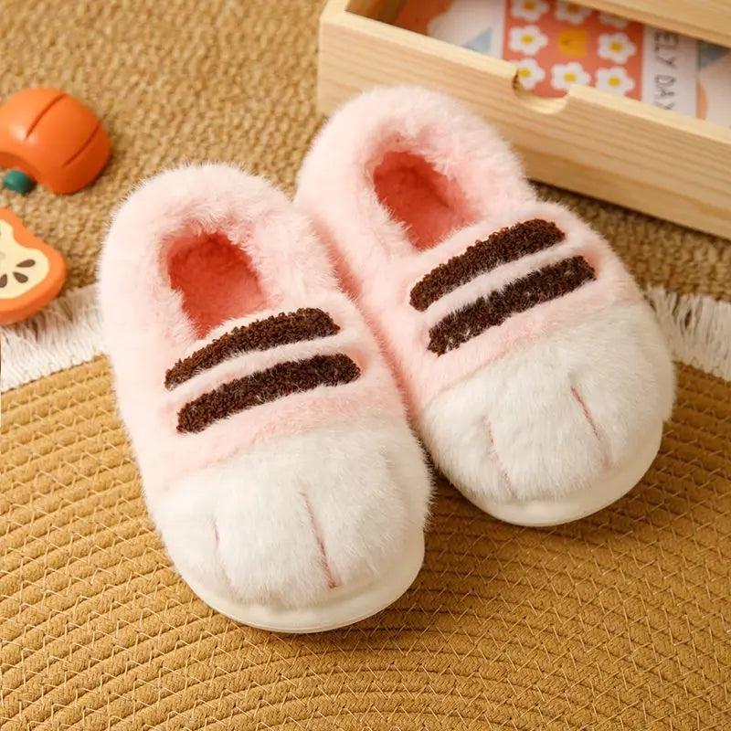cozy Warm unisex slippers - cat-paw plush design, plush faux fur, indoor winter wear