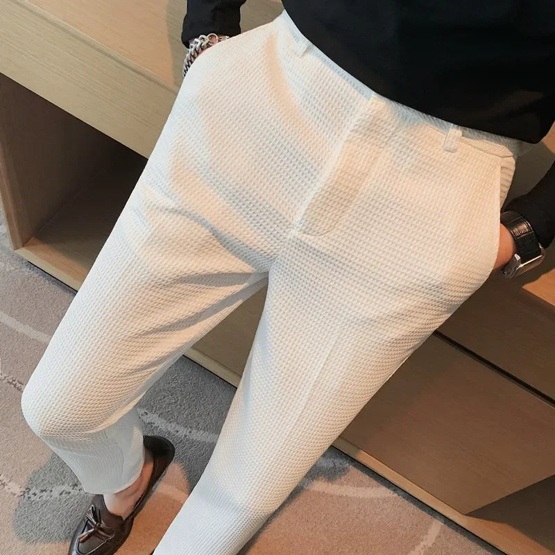 Elegant Plaid Men's Pants, Breathable Fabric, Straight Cut Design for Office and Casual Wear-5
