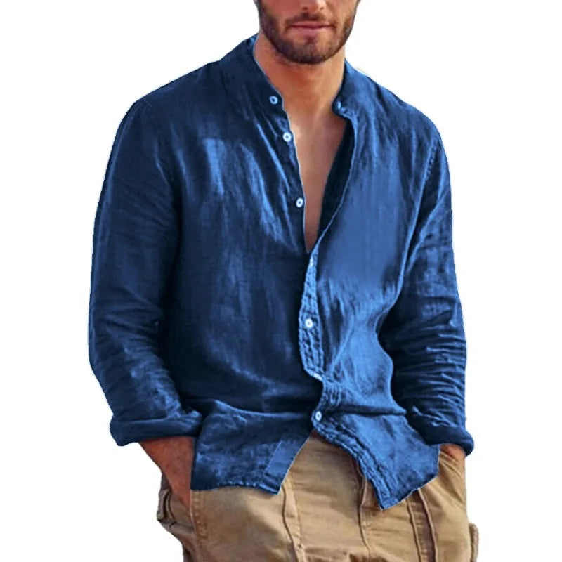 Variant image for Men's Linen Shirt with Mandarin Collar, Lightweight Breathable Casual Summer Shirt in Tailored Fit-25