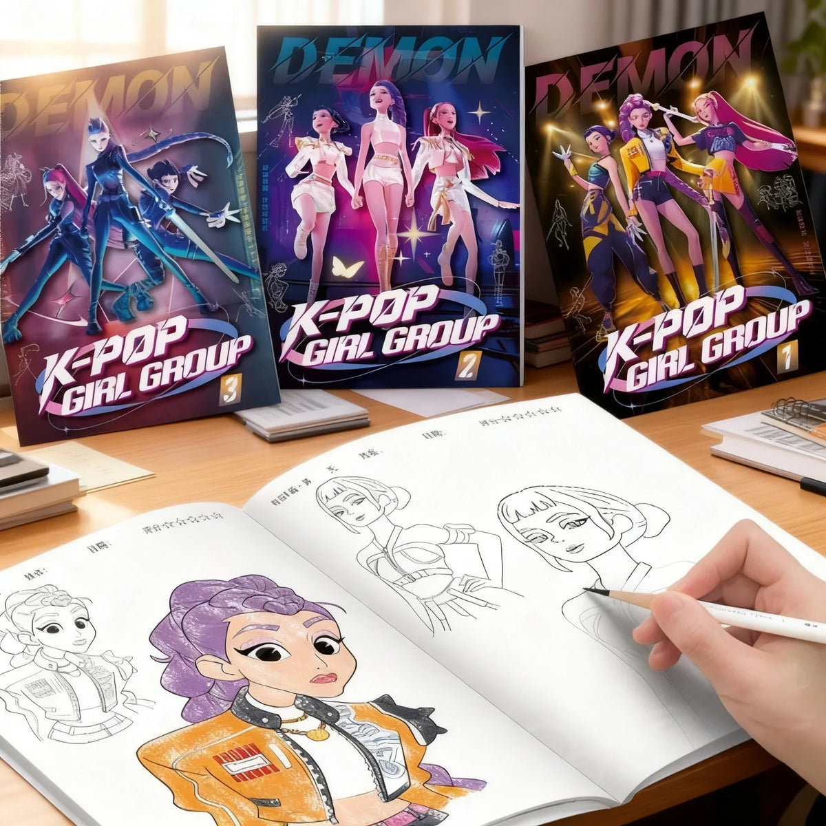 Book Coloring Kpop Demon Hunters Anime Sketches Rumi Mira Zoey Cute Line Drawings Back to School 2025 Gift