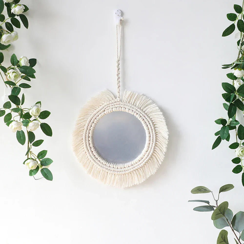 Macrame Mirror Kit Cotton Fringe Boho Wall Hanging Mirrors Fall 2025 Cozy Nursery Household Decor Gift