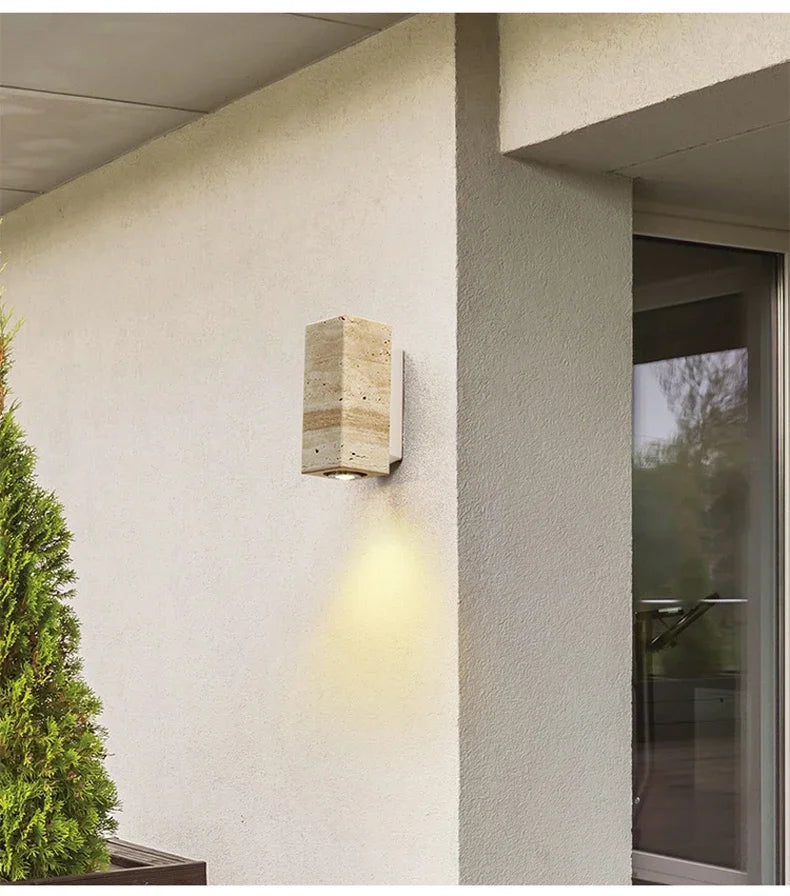 Yellow Japandi Marble LED Wall Sconce Wabi Sabi Bedside Light