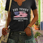 Plush Women's V-Neck T-Shirt - Short Sleeve, Patriotic Semiquincentennial Flag Print, Casual Top