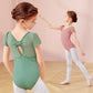girls' Stretchy ballet leotard - short sleeve, back bow detail, cotton-elastane, for dance class