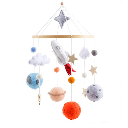 Rocket Wooden Crib Mobile Newborn Sensory Toys Soothing