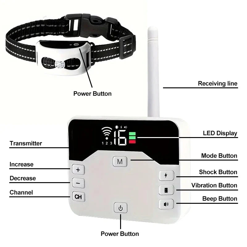 Pets Cordless Electronic Fence - IP65 Water-Resistant Battery-Powered Remote Control Training Collar