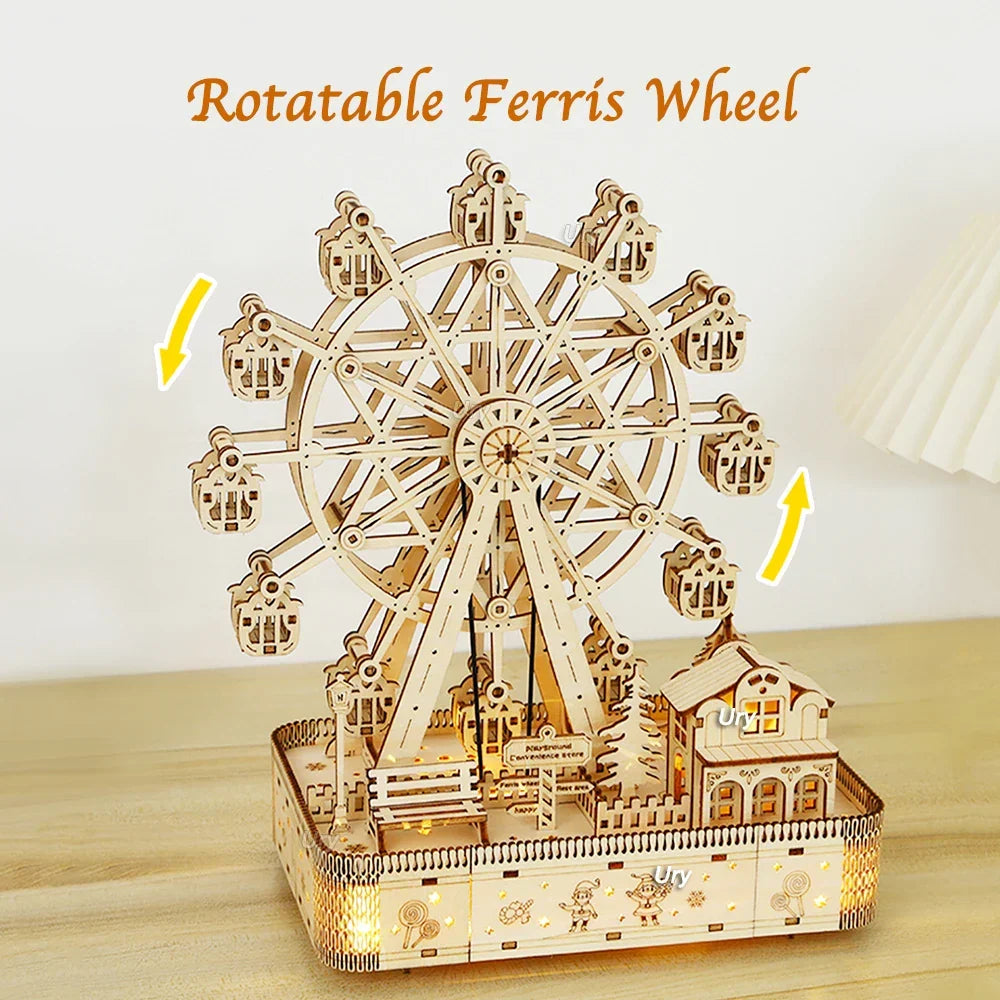 Wooden 3D Puzzle LED Rotating Ferris Wheel Model Kit Mechanical DIY Decor Holiday Gift 2025 Relaxing Build