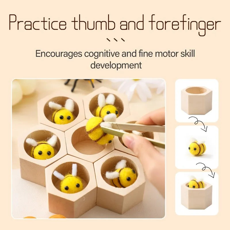 Fine Montessori Motor Toy 0-12 Months Wooden Bee Honeycomb Sensory Game Fall 2025 Development Gift