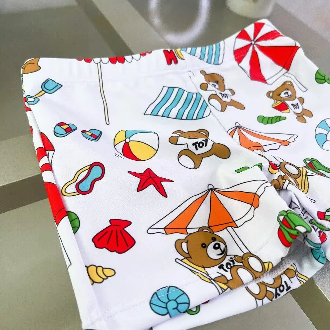 bear-printed, polyester, for summer swimming and beach play – Fast-dry boys' swim shorts