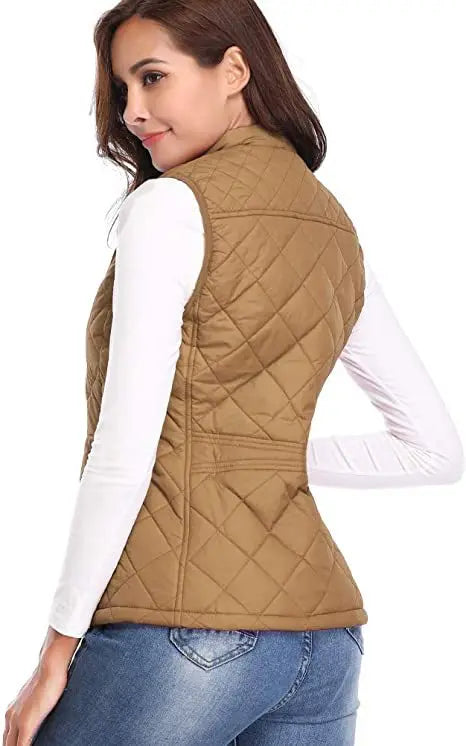 Light Women Quilted Vest - Stand Collar Cotton Winter