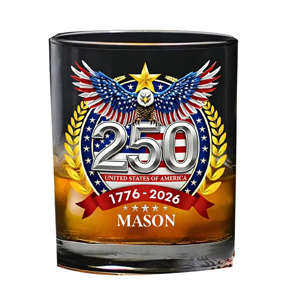Whiskey Patriotic Glass Hand Blown Eagle Glassware USA 250th Anniversary Rotating Cup Gift Idea