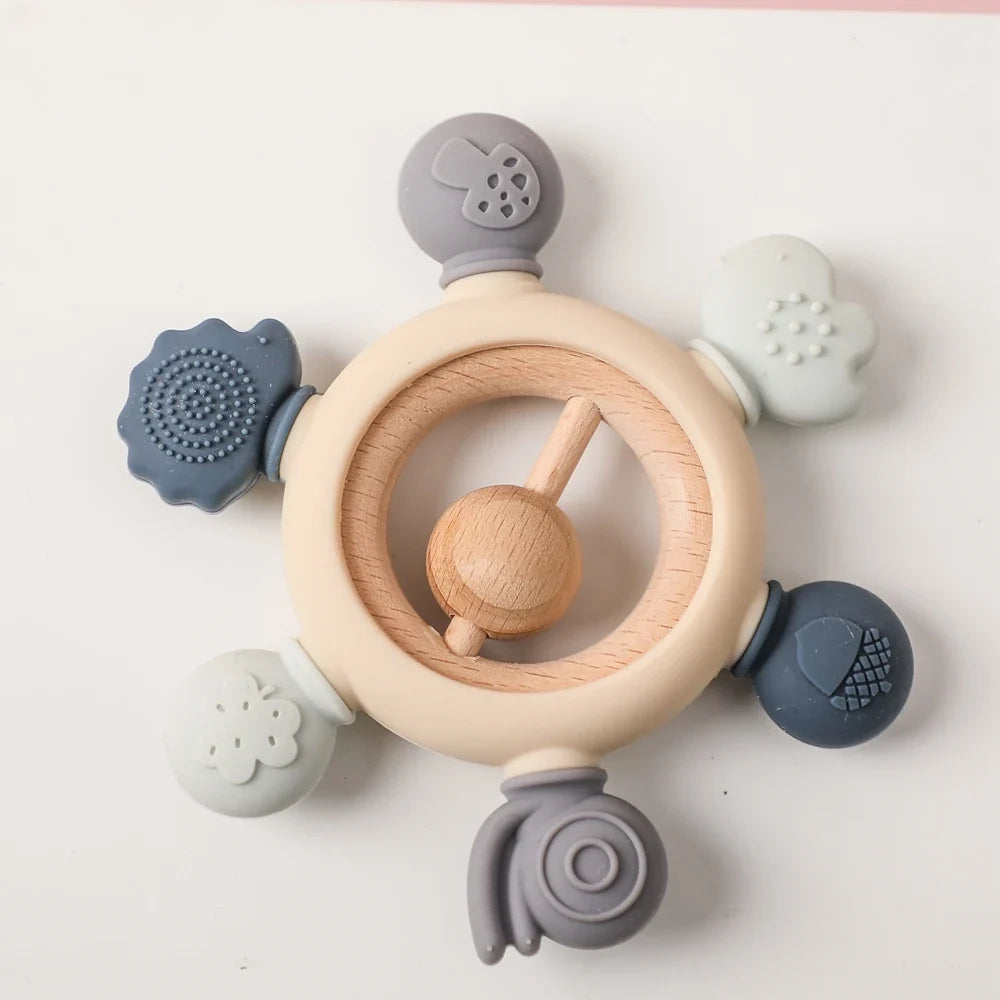 Crochet Wooden Animal Teether Rattle Newborn Sensory Toys